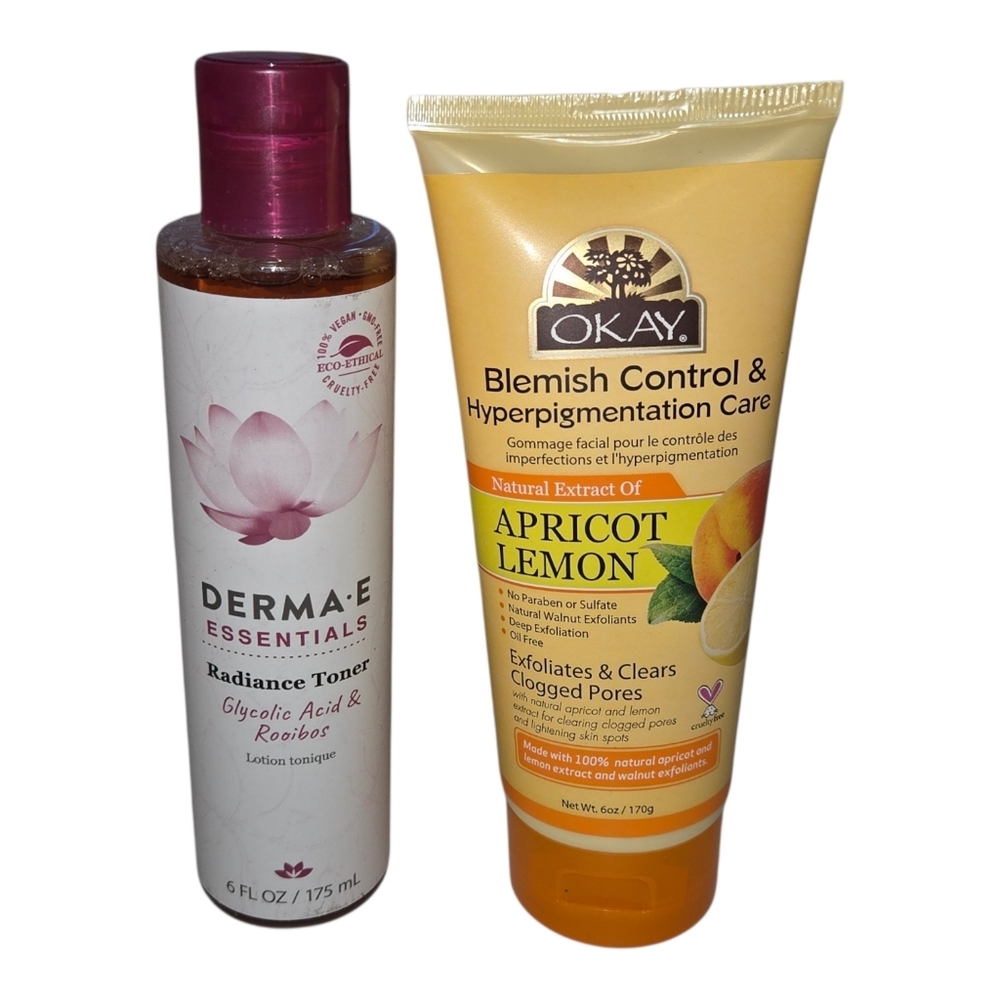 Derma E Radiance Toner and Okay Apricot Lemon blemish control New full size set